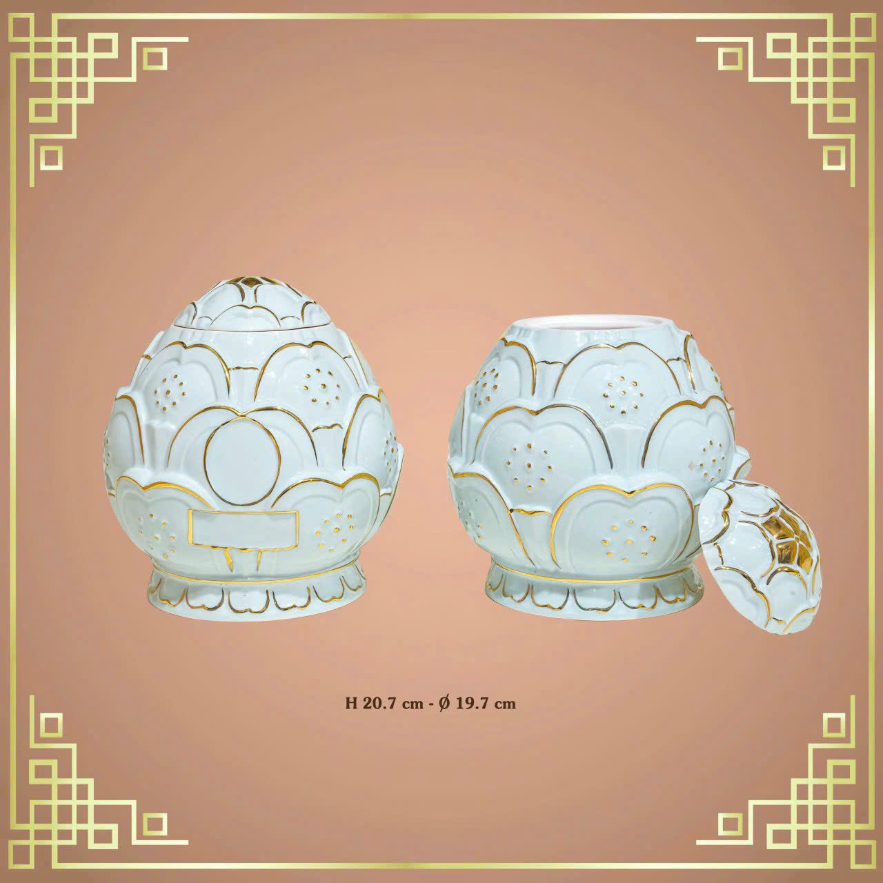 Bộ Hũ Tro Liên Hoa Cực Lạc vẽ vàng 24k